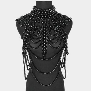 Elegant Black Pearl Body Chain Statement Necklace
